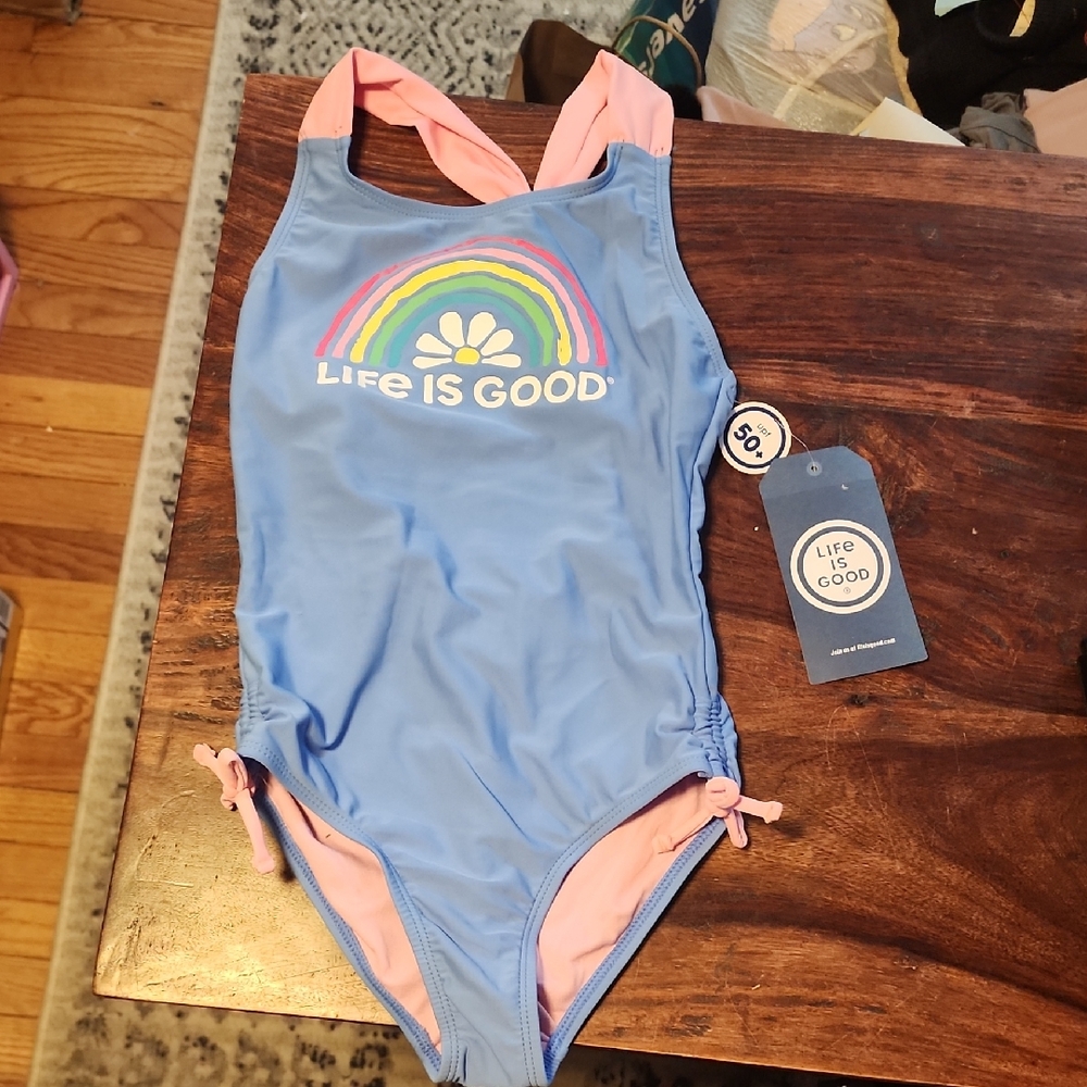 Life is Good Kids' Blue and Pink Swimsuit Size 10